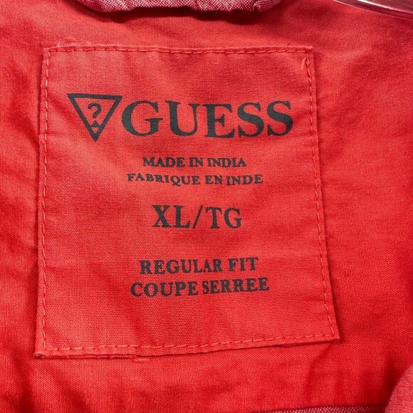Guess Mens Shirt Extra Large Brick Red 100% Cotton Button‎ Front Long Sleeve - Picture 6 of 14